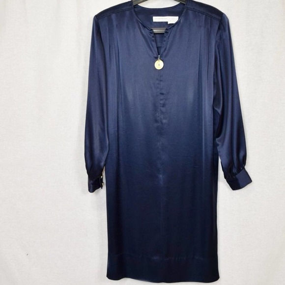 LIZ CLAIBORNE long sleeve navy color satin dress * - Picture 1 of 8
